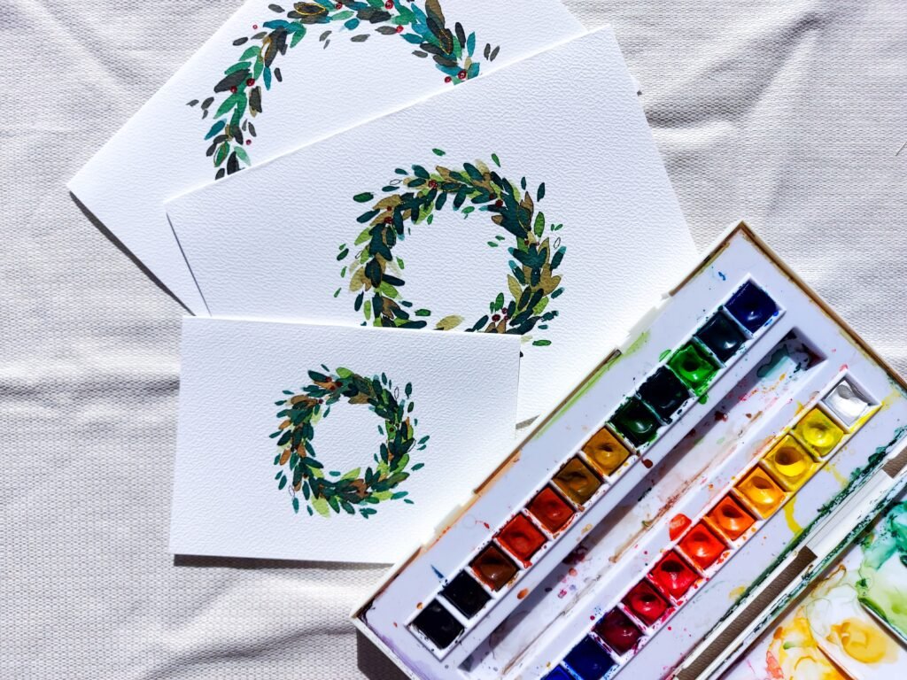 activité pour enfants et adultes, atelier créatif originale, cartes de vœux personnalisées, techniques d’aquarelle faciles, cadeau fait-main original, activité entre amis, sortir à Tours