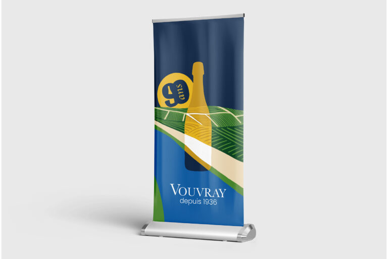 90 ans Vouvray AOC appellation vin vigneron Touraine logo identité visuelle charte graphique graphiste agence de communication affiche poster couleurs, typographies, graphiques, motifs, tendances, moderne, graphisme, Tours.