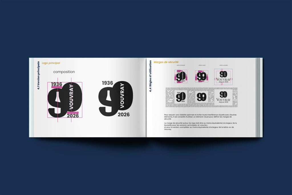 90 ans Vouvray AOC appellation vin vigneron Touraine logo identité visuelle charte graphique graphiste agence de communication sticker motif mockup