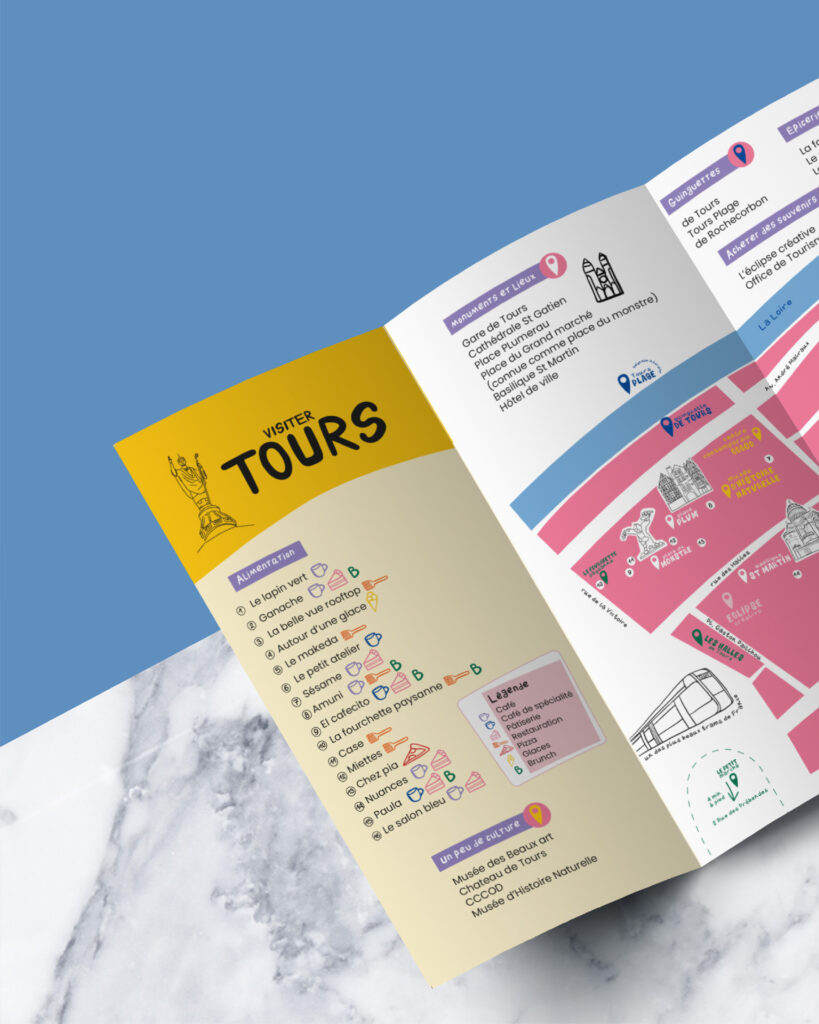 carte Tours ville de Tours graphiste agence de communication support impression imprimé flyer brochure commune mairie illustration cathédrale basilique