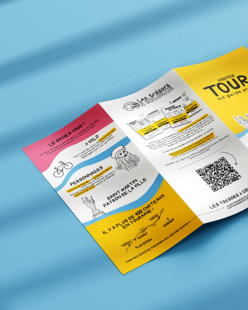 carte Tours ville de Tours graphiste agence de communication support impression imprimé flyer brochure commune mairie illustration cathédrale basilique plan gare tram