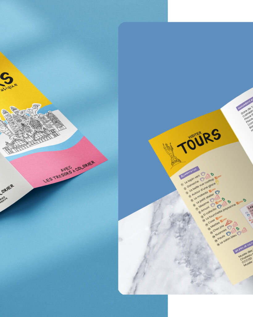carte Tours ville de Tours graphiste agence de communication support impression imprimé flyer brochure commune mairie illustration cathédrale basilique plan gare tram