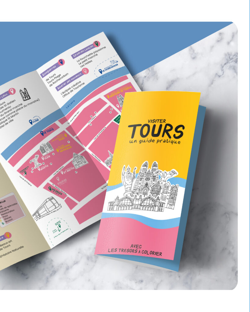 carte Tours ville de Tours graphiste agence de communication support impression imprimé flyer brochure commune mairie illustration cathédrale basilique plan gare tram