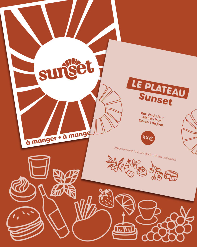 sunset restaurant sorigny tours logo carte menu restauration graphiste agence de communication touraine création