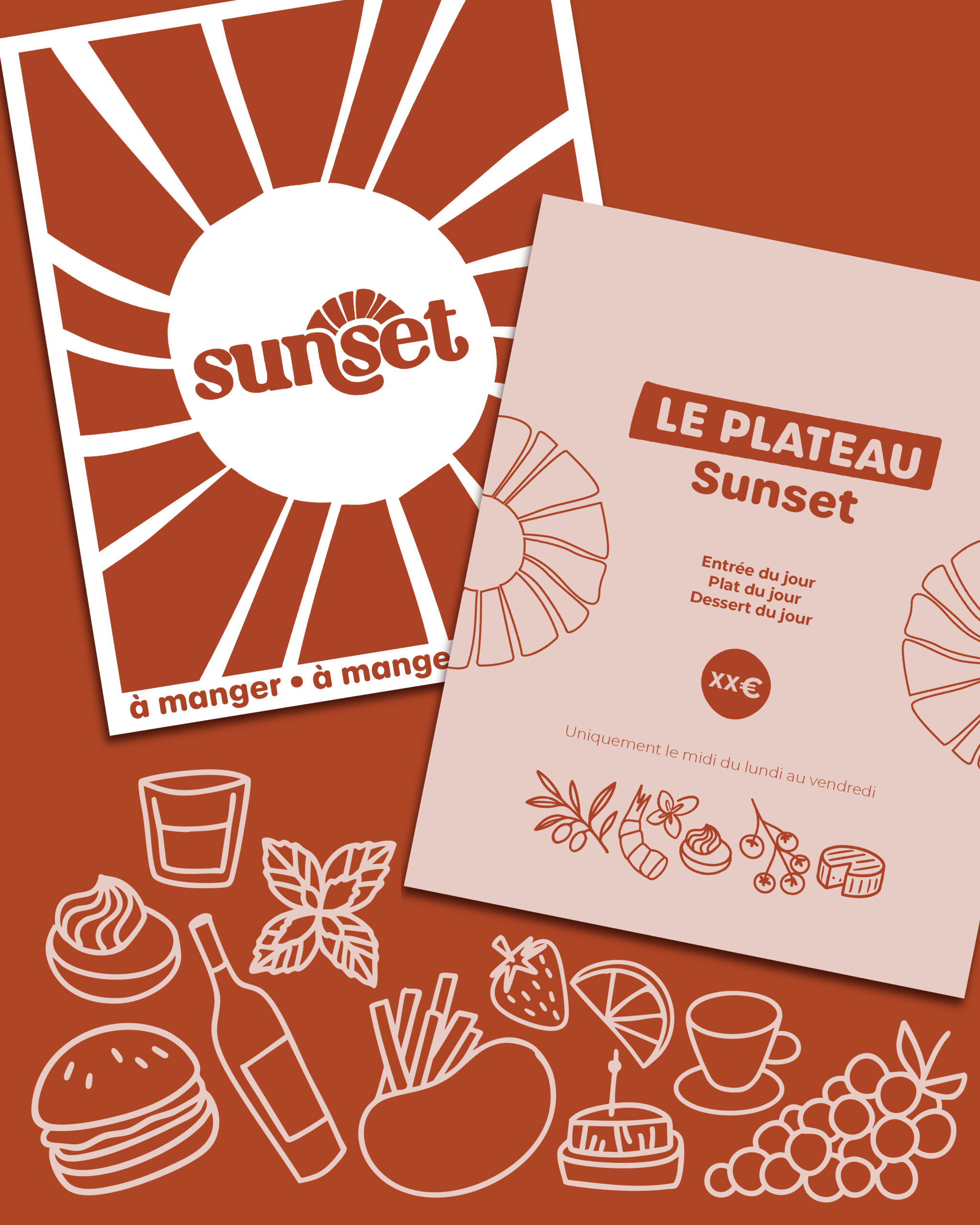 sunset restaurant sorigny tours logo carte menu restauration graphiste agence de communication touraine création