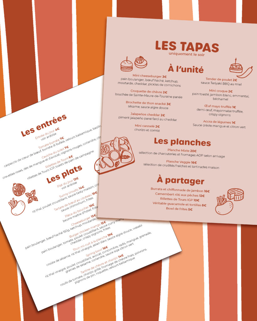 sunset restaurant sorigny tours logo carte menu restauration graphiste agence de communication touraine création